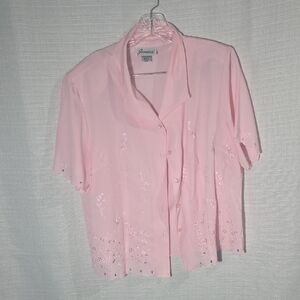 Pastel Pink Button Down Shirt with Floral Details